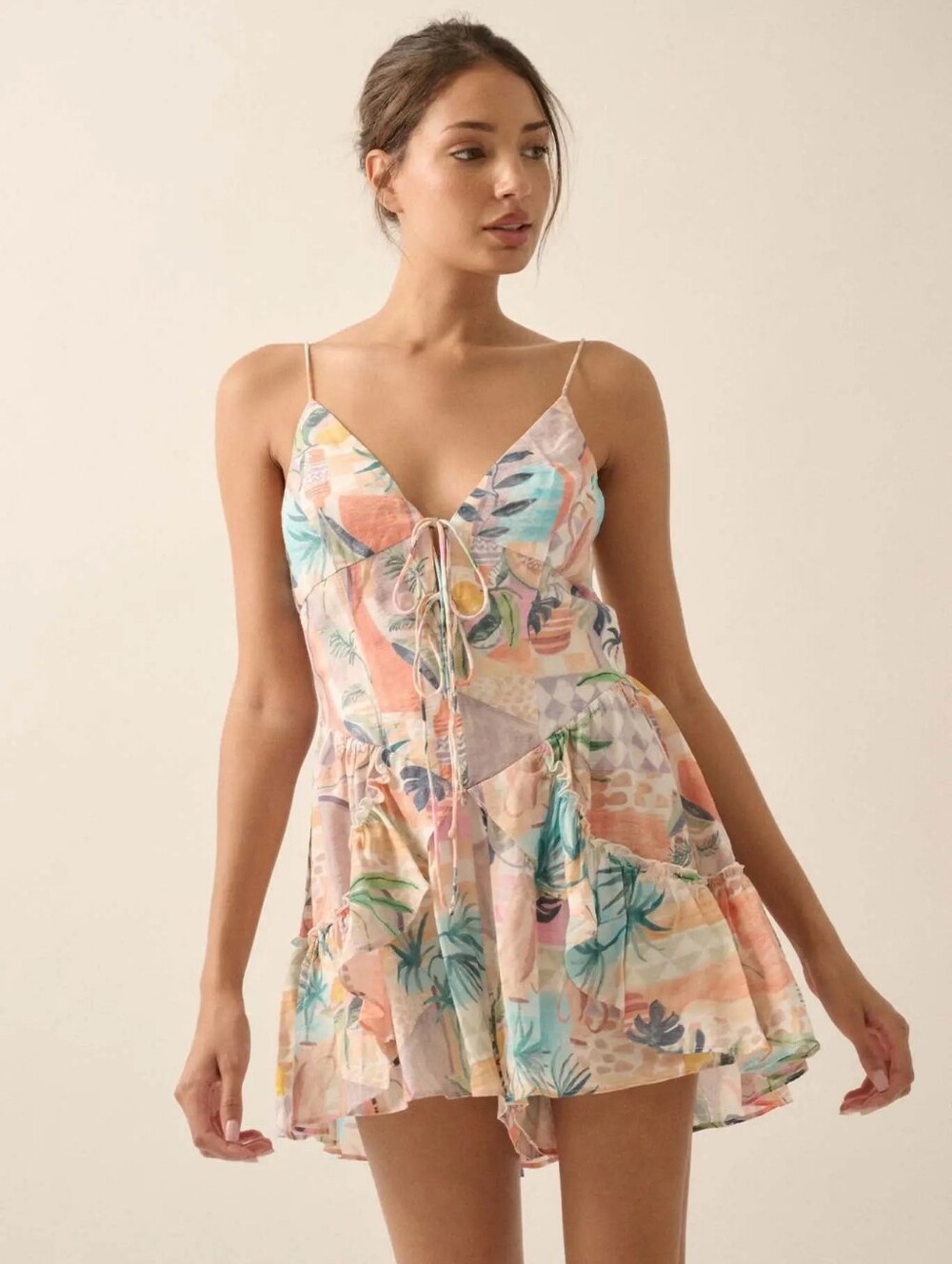 Promesa Pastel Multi-Color Tie-Front Floral Romper
